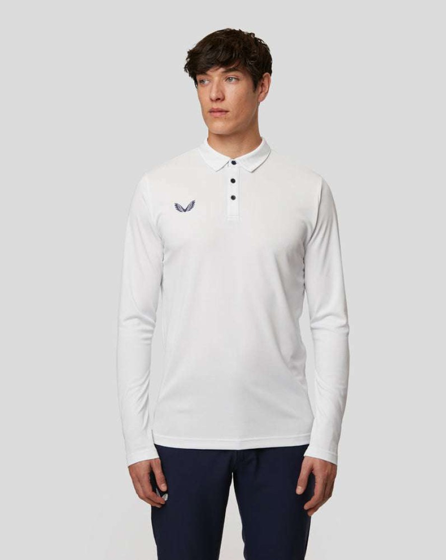 Men'S Clothing * | White Long Sleeve Golf Polo Absolute Quality