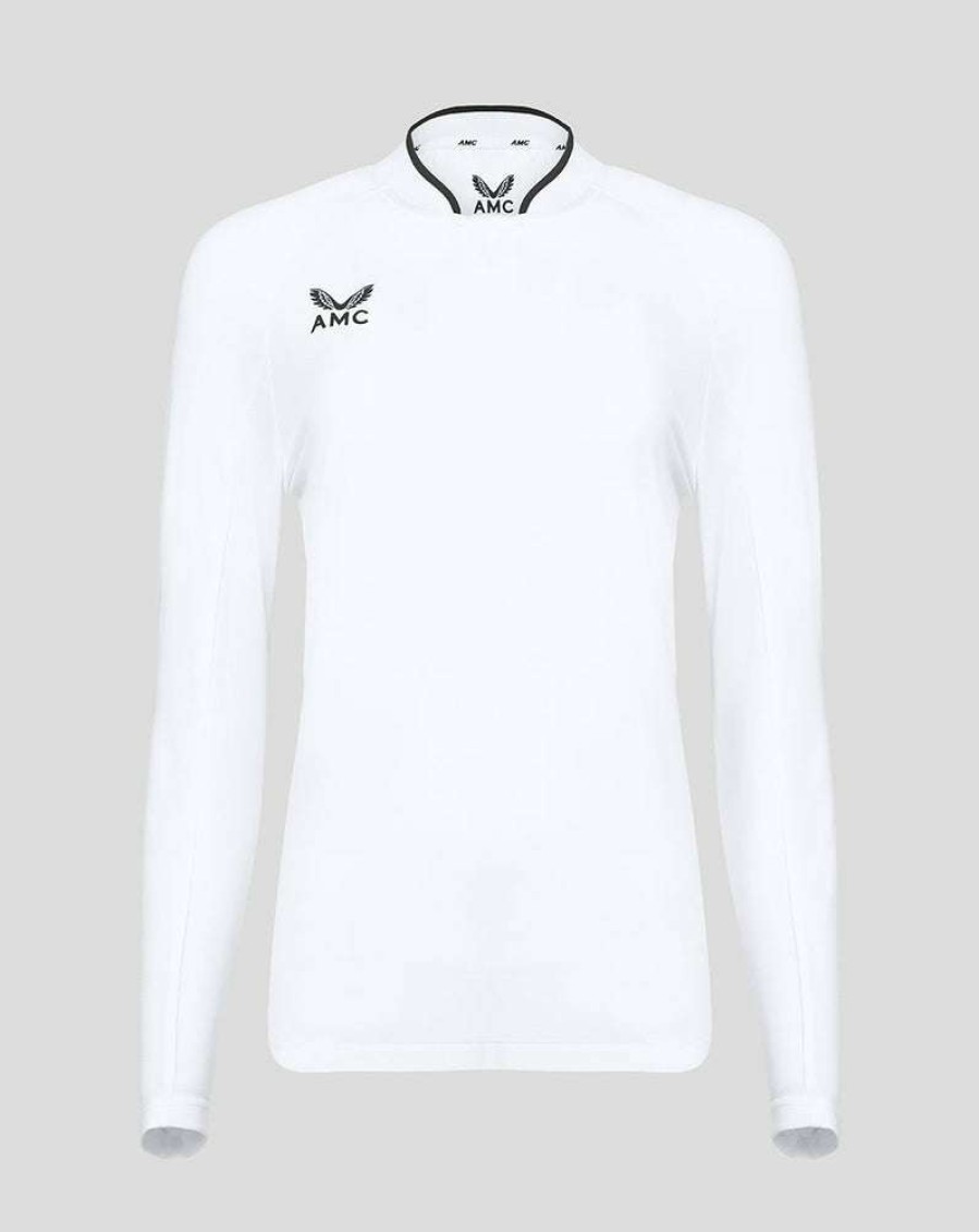 Women'S Clothing * | Women'S White/Black Amc Long Sleeve Polo On Sale