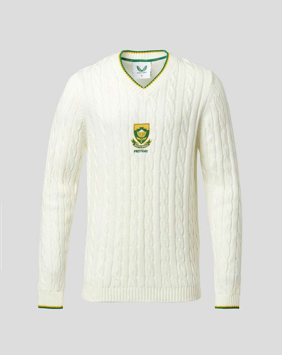 Men'S Clothing * | White Cricket South Africa Knitted Sweatshirt Clearance