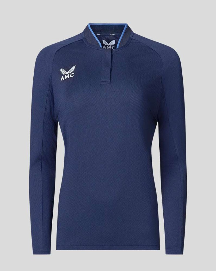 Women'S Clothing * | Women'S Navy/Blue Amc Long Sleeve Polo Clearance