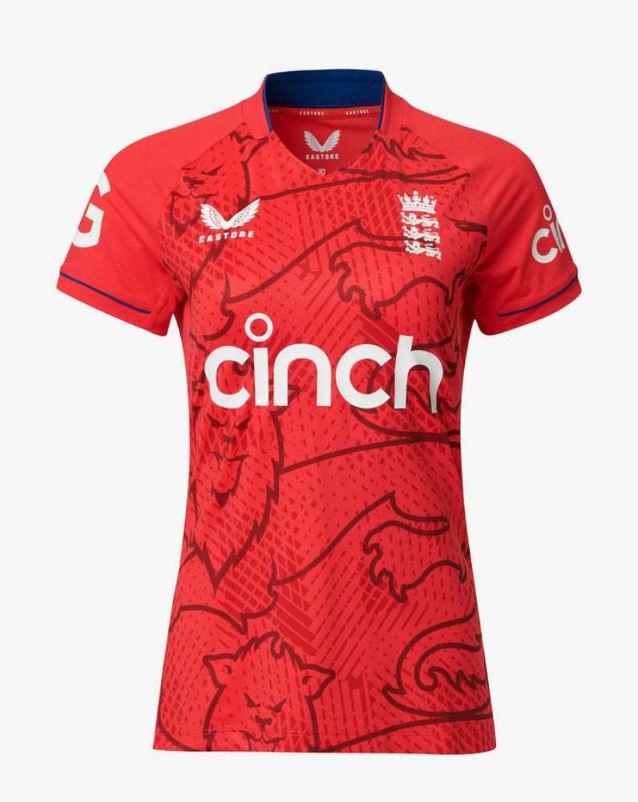 Women'S Clothing * | Red Women'S England Cricket It20 Replica Short Sleeve T-Shirt Typical Style