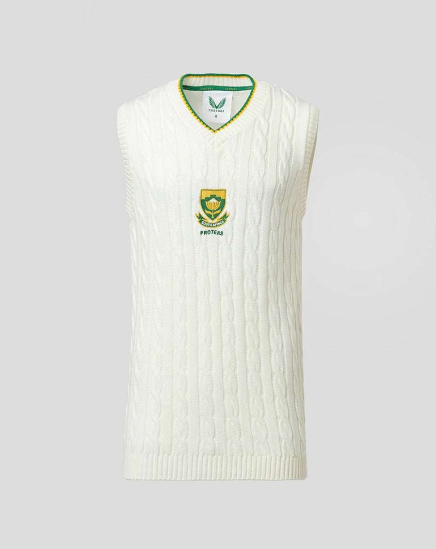 Men'S Clothing * | White Cricket South Africa Knitted Sweater Fascinating Model